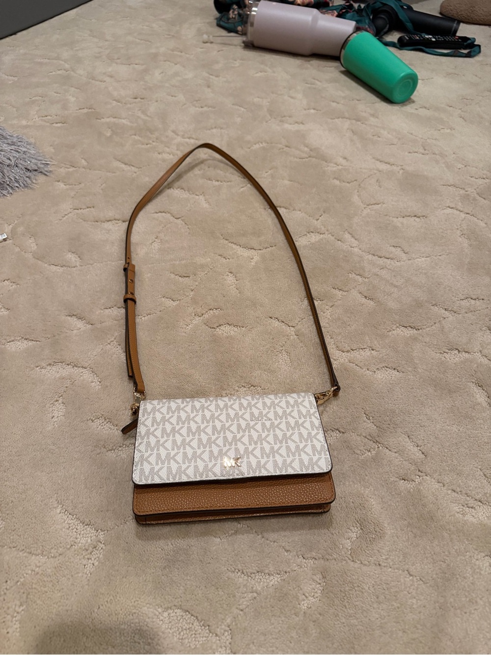 Michael Kors White/Acorn Logo Crossbody Shoulder Bag